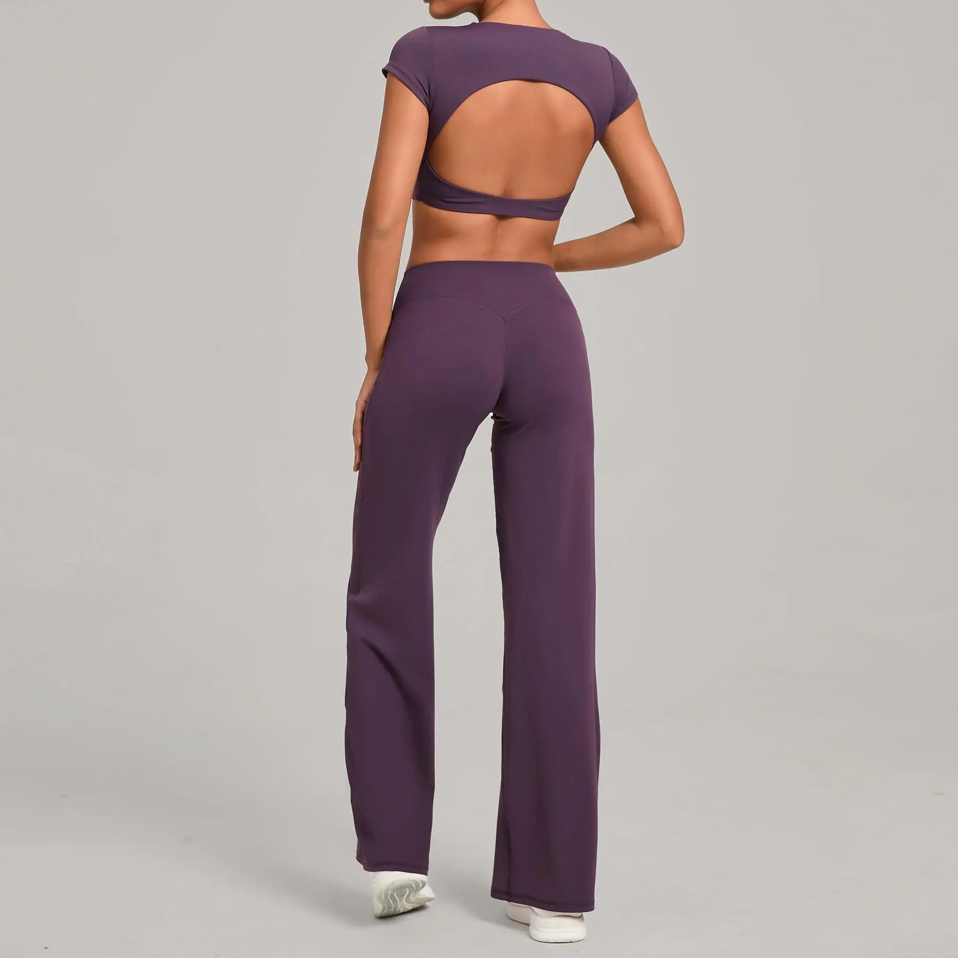 2PCS Yoga Set Women Yoga Pant Workout Tracksuit Sportswear Gym High Waist Straight Leg Bottoms Fitness Bta Sports Suit XP01