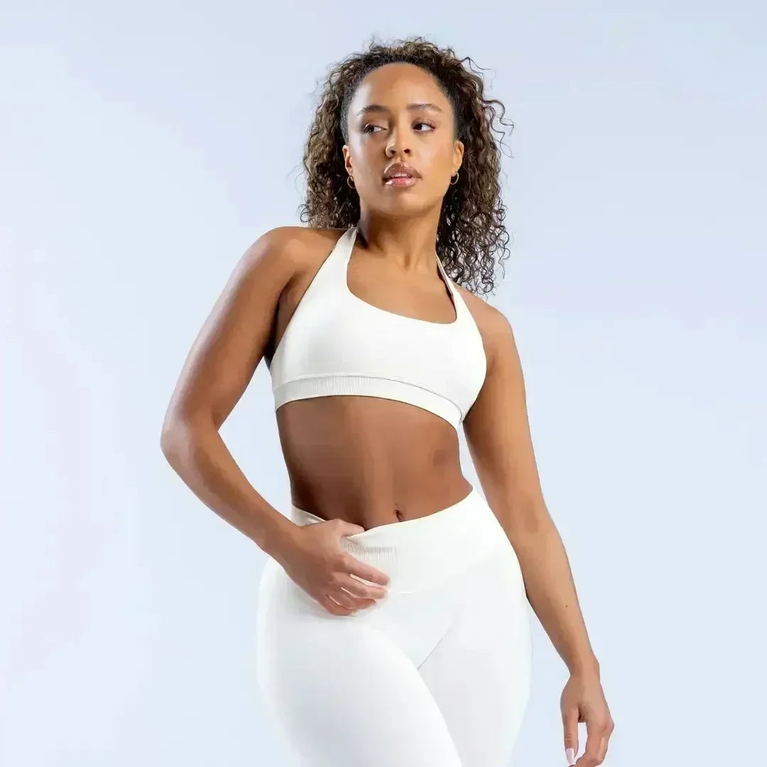 KEEP THAT PUMP Strappy Sports Bra With Logo High Support Womens Yoga Seamless Workout Top Elasticity Fitness Running Gym Bras