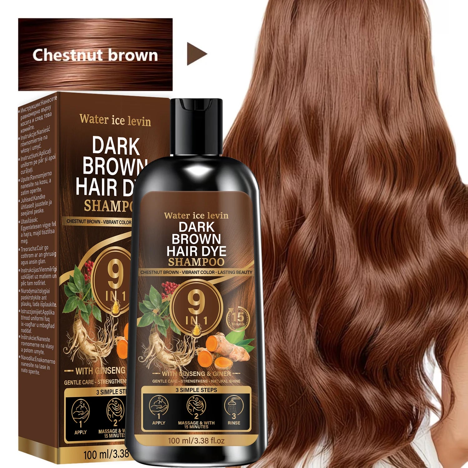 Unisex 9‑in‑1 Dark Brown Hair Care Shampoo Herbal Formula Nourish Scalp Long‑Lasting Hair Shine Daily Gentle Hair Cleanser