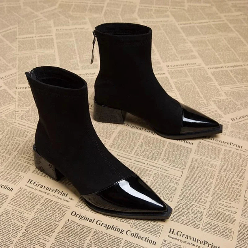 Pointed Mid Calf Chelsea Heels