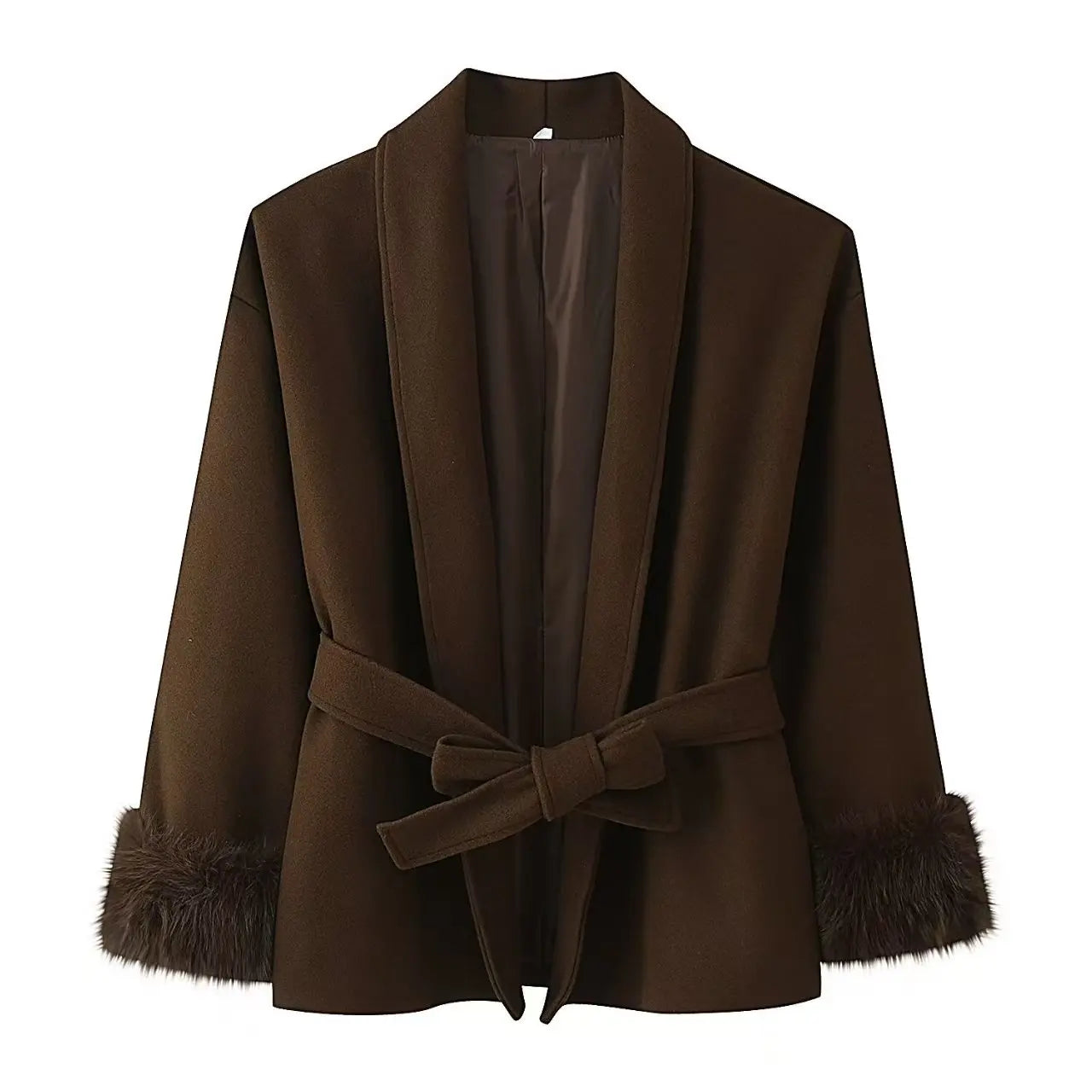 Elegant Women's Lace Up Woolen Coats Solid Full Sleeve Turn-down Collar Loose Lady Coats 2025 Autumn Winter Female Streetwear