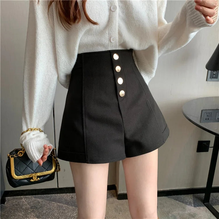 Black Shorts Women Spring Summer New Wide Leg Pants High Waist Single BreastedAApricot casual hot pants