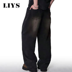 Four Season Men's Jeans Korean Version Student Casual Pants High Street Straight Loose Wide Leg Jeans Black Grey Blue Baggy Jean