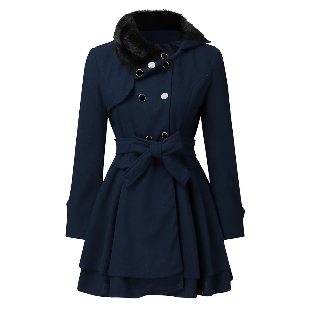 Fur Collar Wool Trench Coat