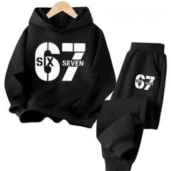 67 Hoodie Set Big Sale, 2-piece Set Suitable for Children Aged 4 To 13, Discounted Cartoon Printed Cotton Sportswear