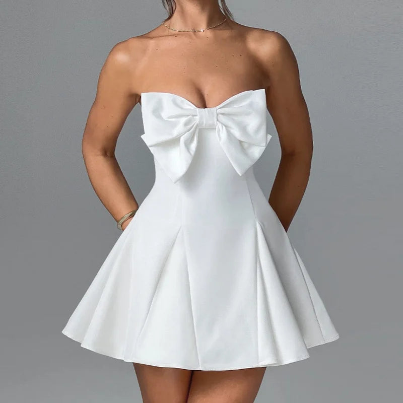 Strapless Bow A-Line Mini Dress