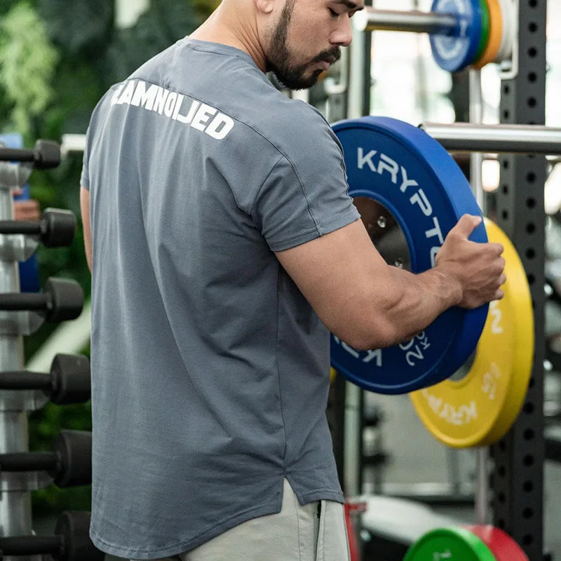 Men's Gym T Shirts Quick Dry Short Sleeve Summer Sports T-shirt Elastic Fitness Workout Tops Casual Bodybuilding Athletic Tee