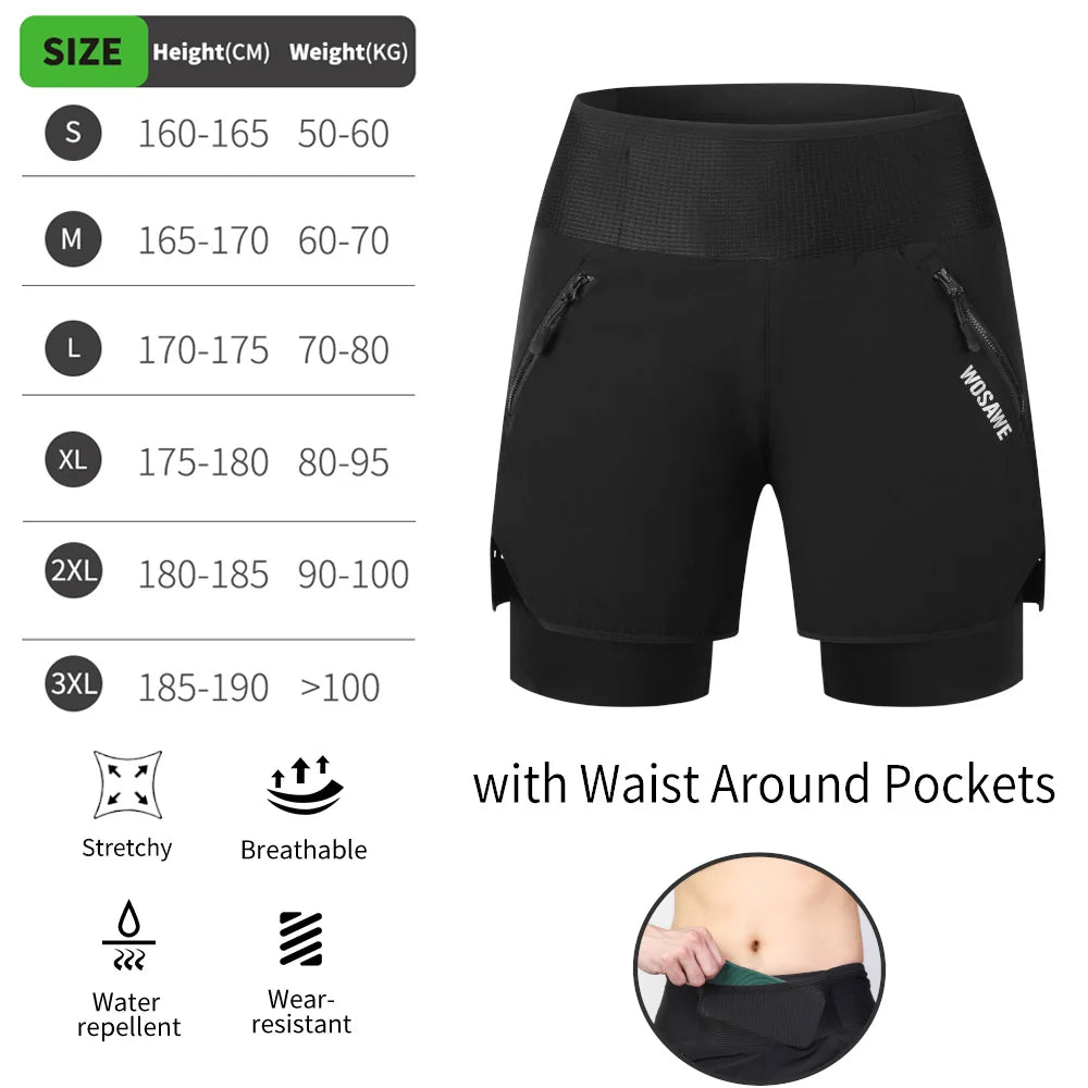 WOSAWE MTB Shorts Summer Men Cycling Shorts 2 in 1 Mountain Bike Padded Shorts Double Layer Downhill Bike Quick Dry Short Pants