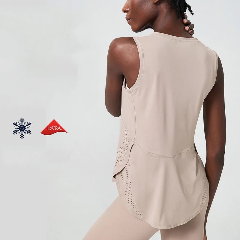 Yoga Sport Top Women Gym T Shirt Workout Clothing Wear Loose Cover Hip Shirt Quick Dry Vest Cropped Blouse Cool Tank Tops