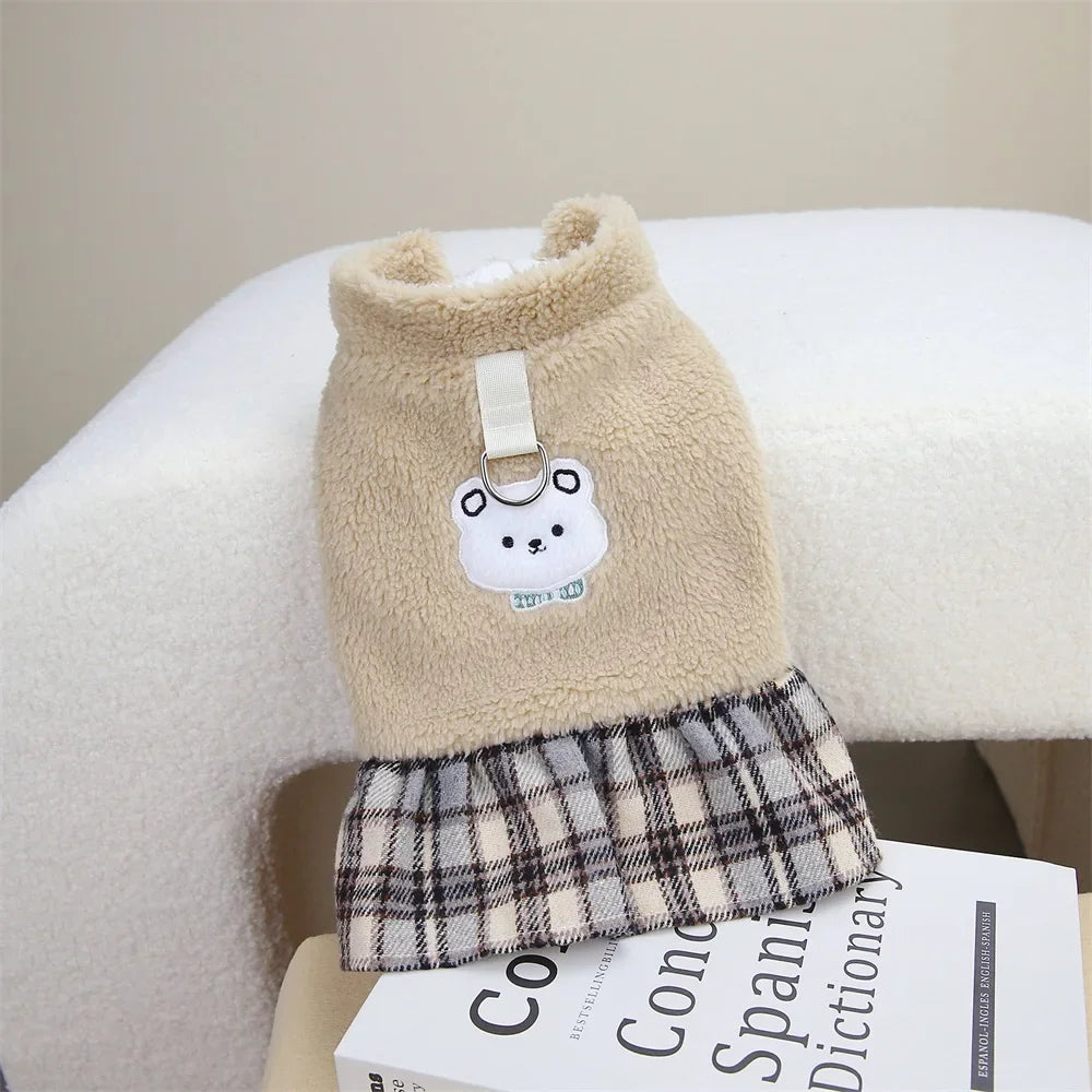 Cute Pet Dress Autumn Winter Plaid Princess Skirt Small Dog Coat Puppy Party Clothes Poodle Yorkie Apparel