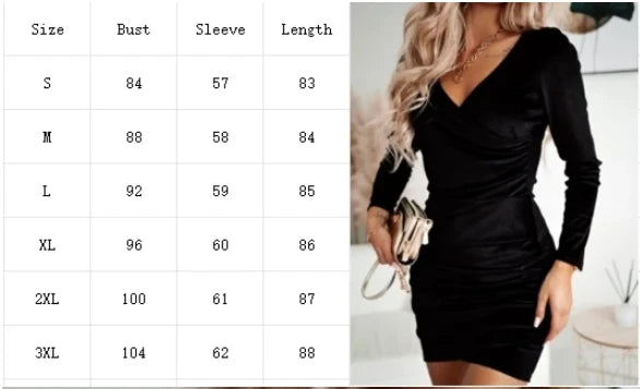 European Elegant Evening Party Dress for Woman Clothing Fashion V Neck Long Sleeved Velvet Casual Mini  Sheath Dresses