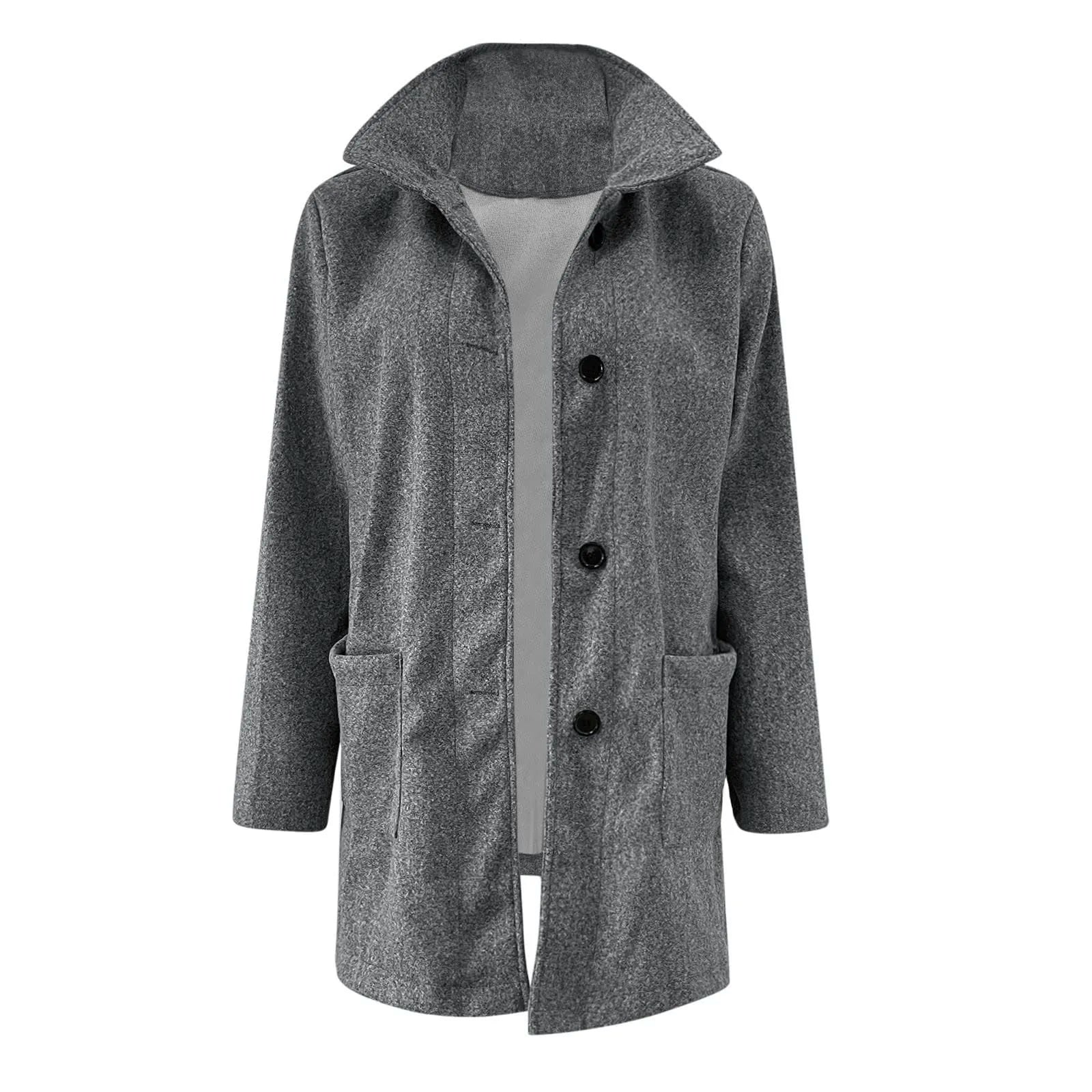 Womens Wool Cardigan Coats With Pockets Ladies Lapel Long Jacket Coat Fashion Solid Casual Winter Jackets for Women Plus Coat