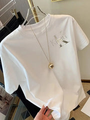 Front and back short-sleeved t-shirts, with logo - Trendy summer and spring women's printed t-shirts. Your best choice