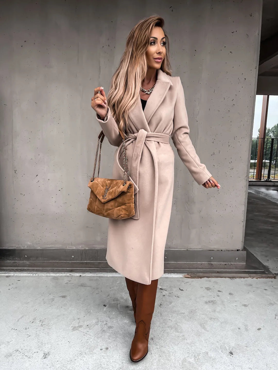 European and American Autumn and Winter Coats for Women's Clothing Solid Color Lapel Long Sleeved Woolen Women's Coats Simple St