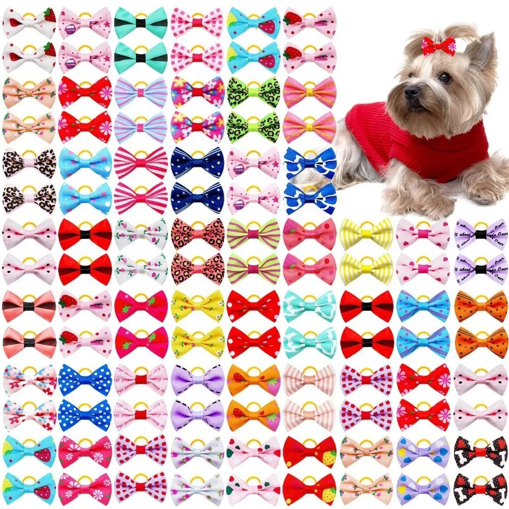10pcs Creativity Pet Hair Accessories Bow Polyester Cute Puppy Bow with Rubber Band Suitable for Dogs Cat Grooming Accessories
