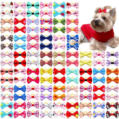 10pcs Creativity Pet Hair Accessories Bow Polyester Cute Puppy Bow with Rubber Band Suitable for Dogs Cat Grooming Accessories