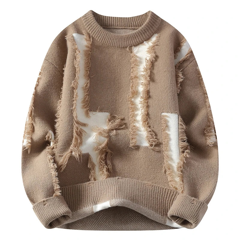 2026 Winter Fashion worn‑out design Sweater Men Casual Knit Pullovers Mens Thick Warm Loose Knitted Sweaters Streetwear Man
