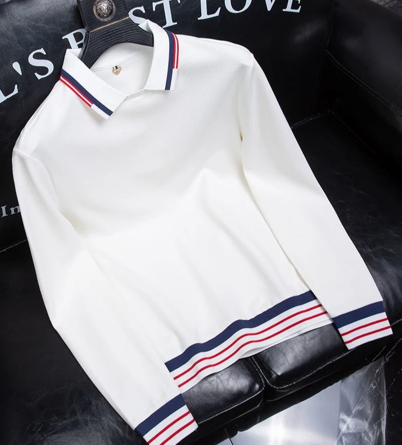 Waffle Stripe Long Sleeve Polo