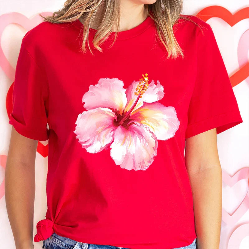 Pink Hibiscus Casual Y2K Tee