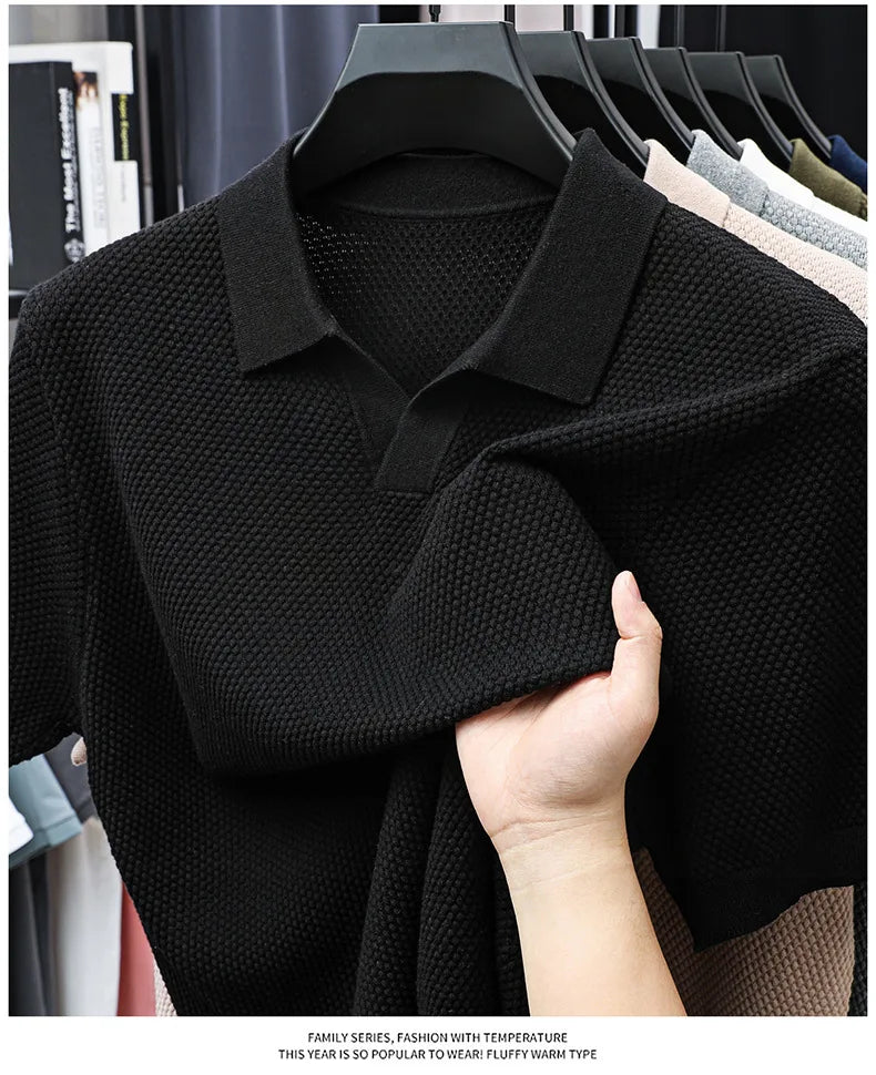 100% Cotton Short-sleeved POLO Shirt Men's Lapel Knitted T-shirt High-end Casual Bottoming Versatile Men's Short-sleeved Men's T