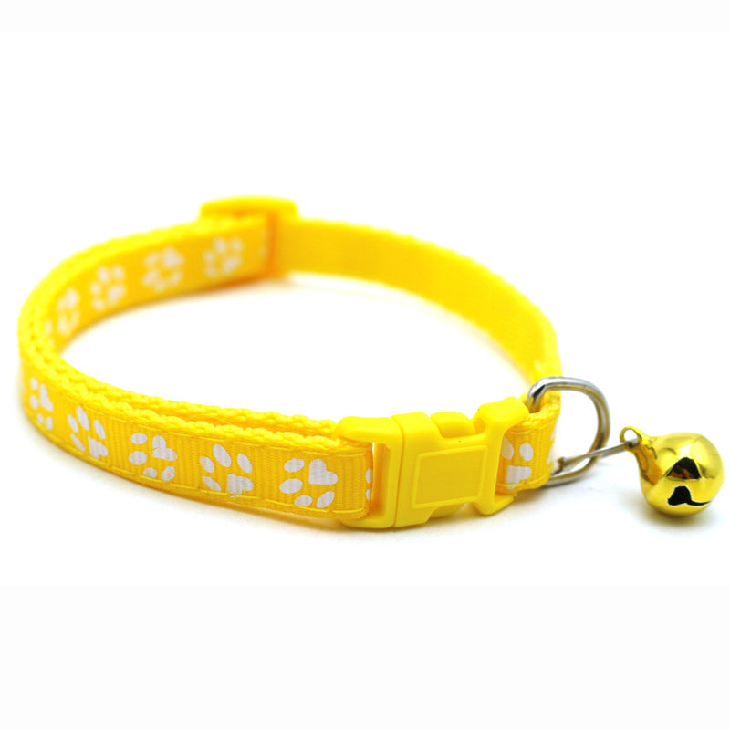 Pet Collar With Bell Cartoon Footprint Colorful Dog Puppy Cat Accessories Kitten Collar Adjustable Safety Bell Ring Necklace Pet