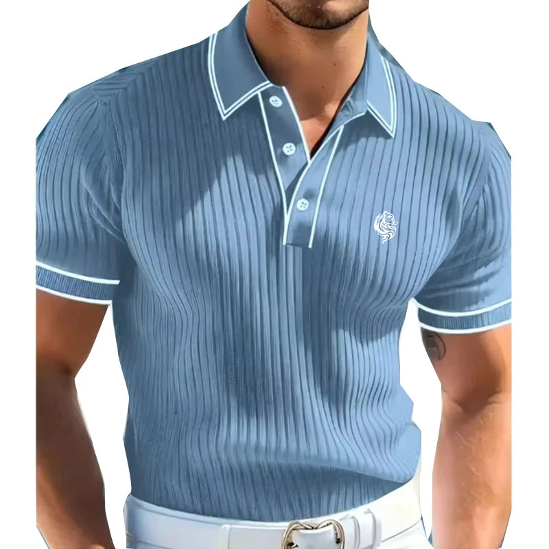 Men's Short Sleeve Polo Shirt with Buttons Casual Entertainment Decorative Whit Logo Clothing Leisure Fashion Polo