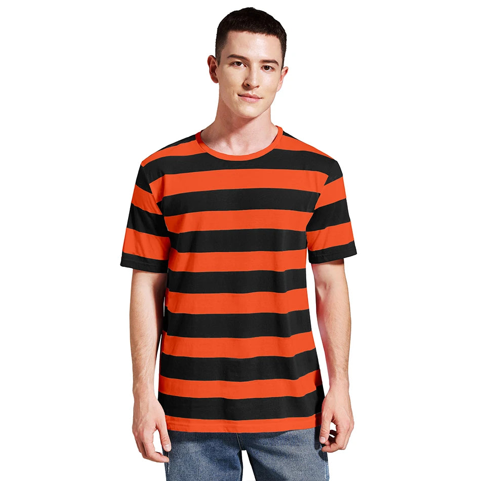 Men Striped T-Shirt Stripes Top Tees Male Fashion Short Sleeve Shirts Costume Cosplay Party Blue Red White Black Yellow T Shirt