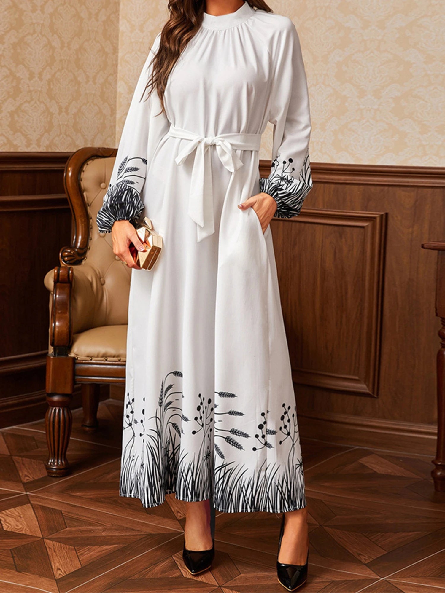 Floral Velvet Abaya Maxi Dress