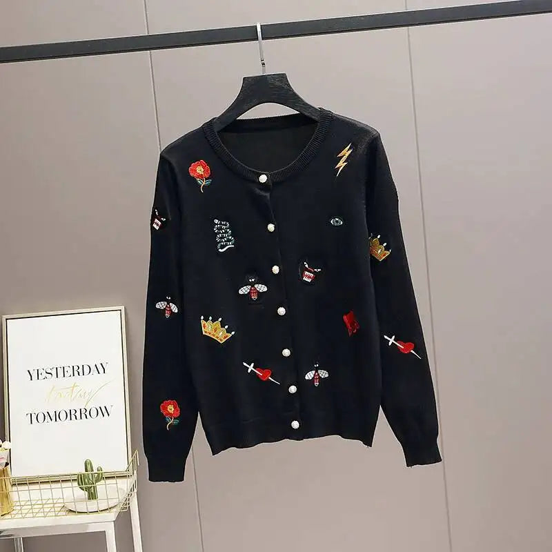 Embroidered Knit Cardigan Sweater