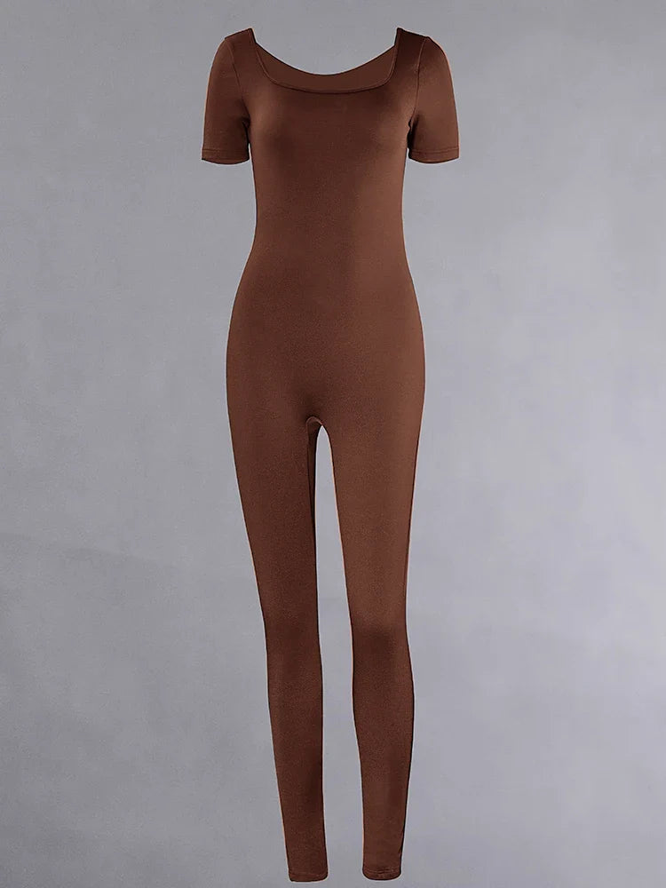 Chic Solid Bodycon Fitness Jumpsuit