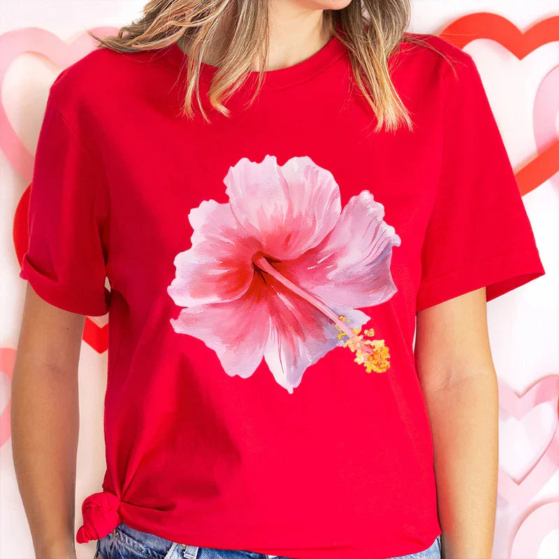 Pink Hibiscus Casual Y2K Tee