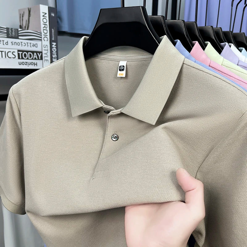 Classic Men Short Sleeve Polo Shirt 100% Mercerized Cotton Breathable Summer Golf Business Casual Athletic Tops