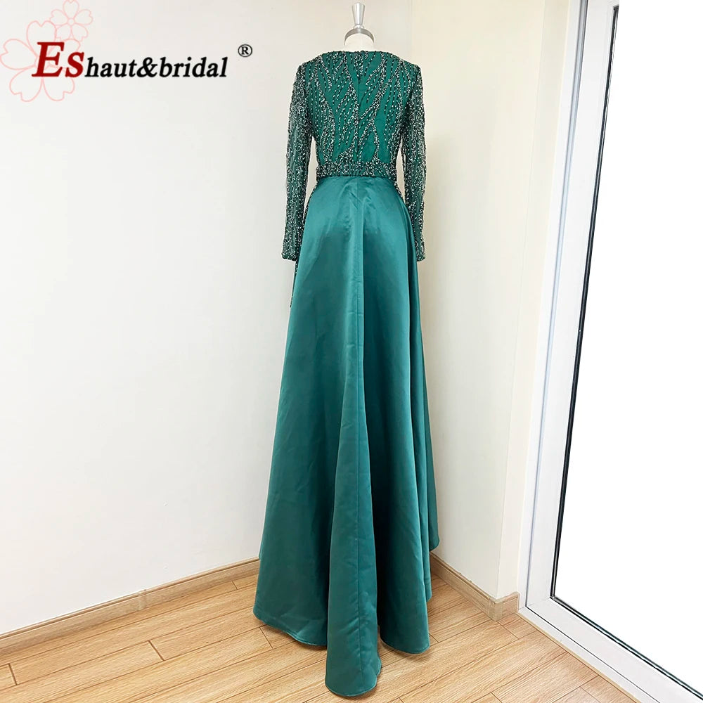 Elegant Wedding Evening Dress for Women 2026 V Neck Long Sleeves Mermaid with Detachable Train Prom Party Gowns Customized