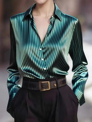 Lady Striped Shirt Fashion Long Sleeve Turn-down Collar Button Shirts Tops For Women Casual Office Holiday Spring Autumn Clothes