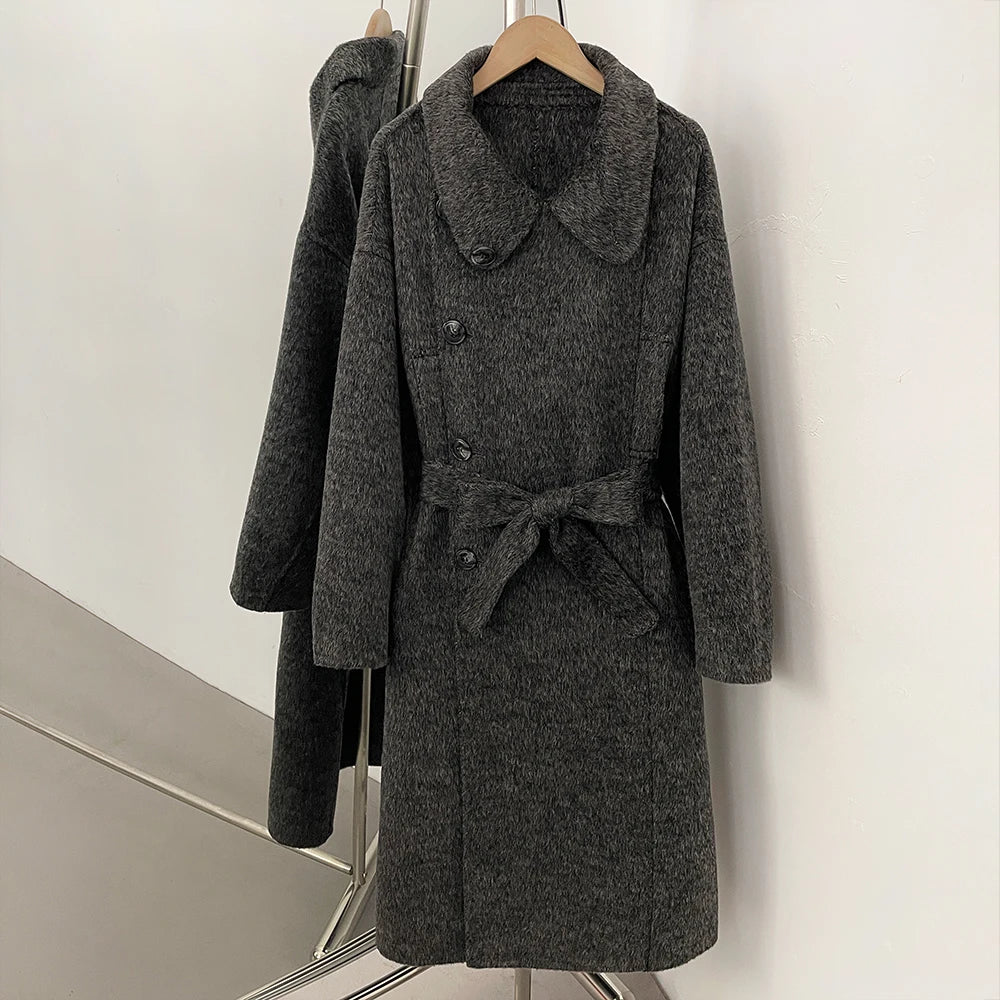 Belted Wool Blend Long Coat