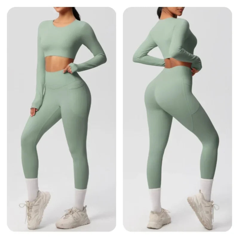 Yoga Gym Set Women Sports Impact Longline Strappy Top Fitness Overalls Sets Womens 2 Piece Sportswear Woman Gym Leggings Solid