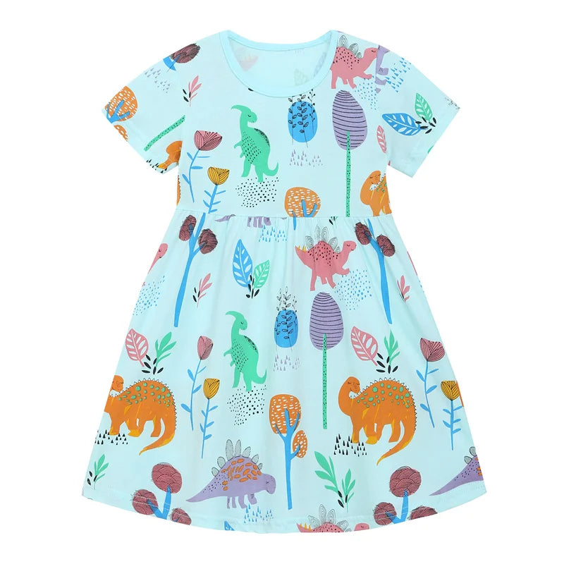 Dinosaur Print Cotton Girls Dress