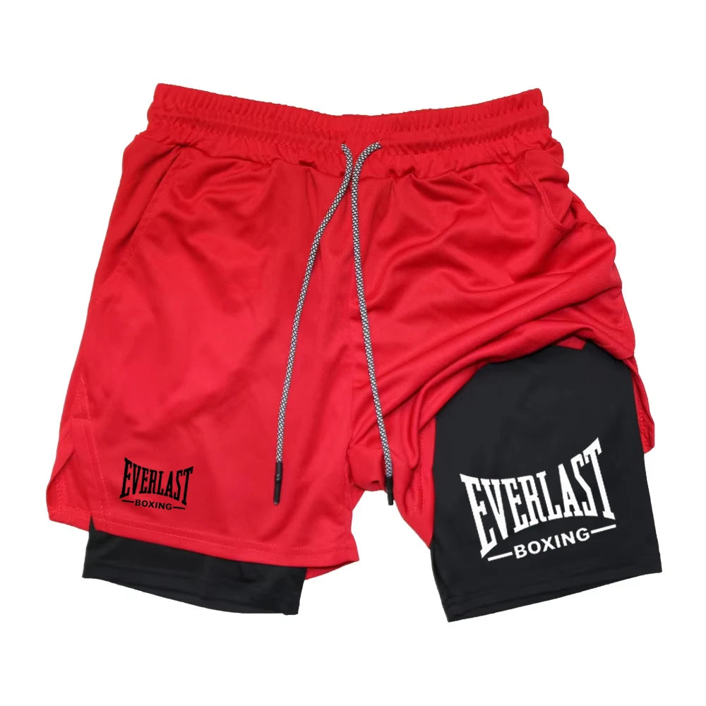 Men's Fashionable Double-Layer Sports Shorts EVERLAST Printed Sports Shorts, Double-Layer Quick Drying Basketball Muscle Fitness