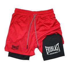 Men's Fashionable Double-Layer Sports Shorts EVERLAST Printed Sports Shorts, Double-Layer Quick Drying Basketball Muscle Fitness
