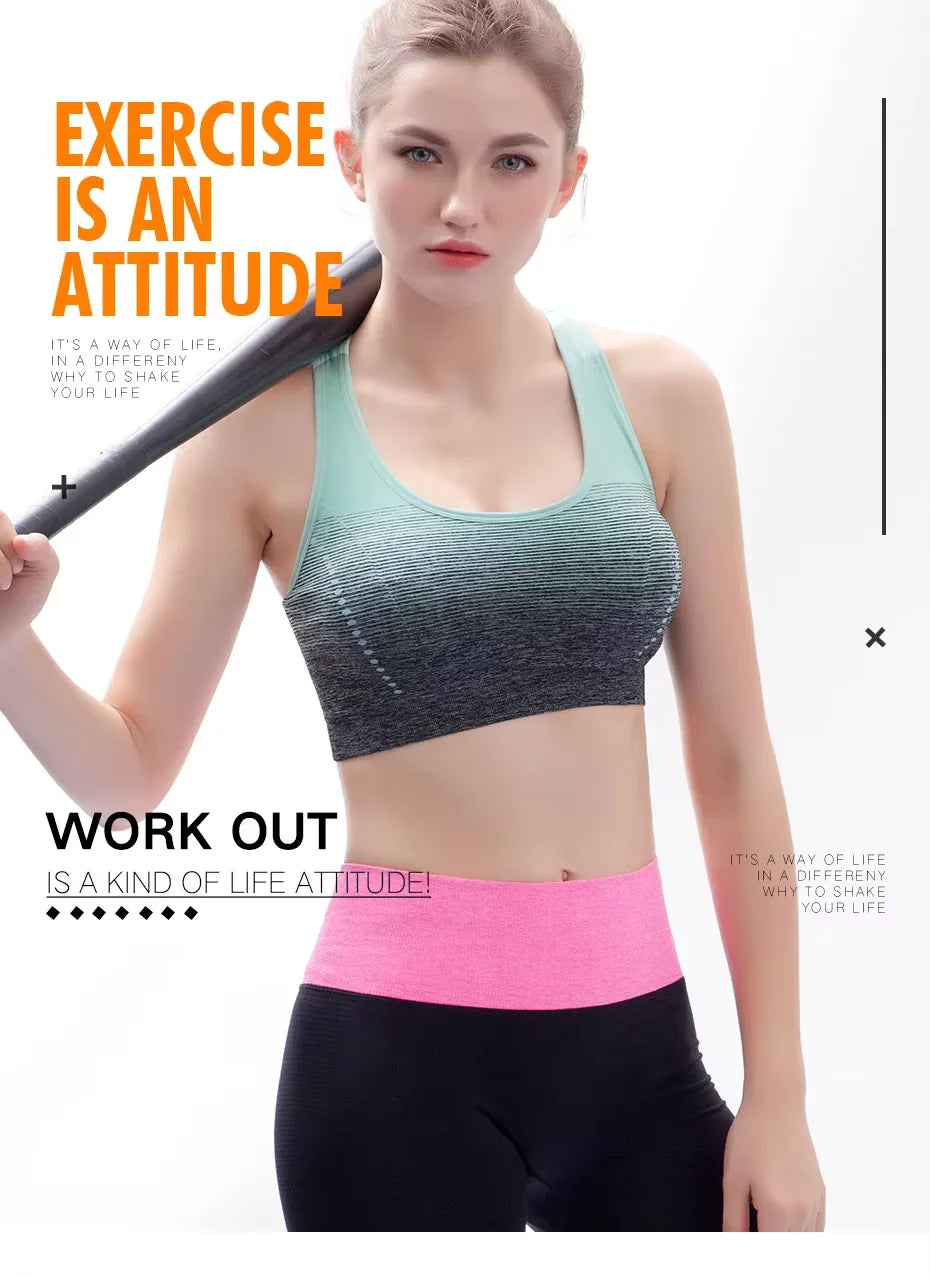 Sports Bra High Stretch Breathable Tops Fitness Women Padded for Running Yoga Gym Crop Bra Gradient Sports Bra for Workout Tops