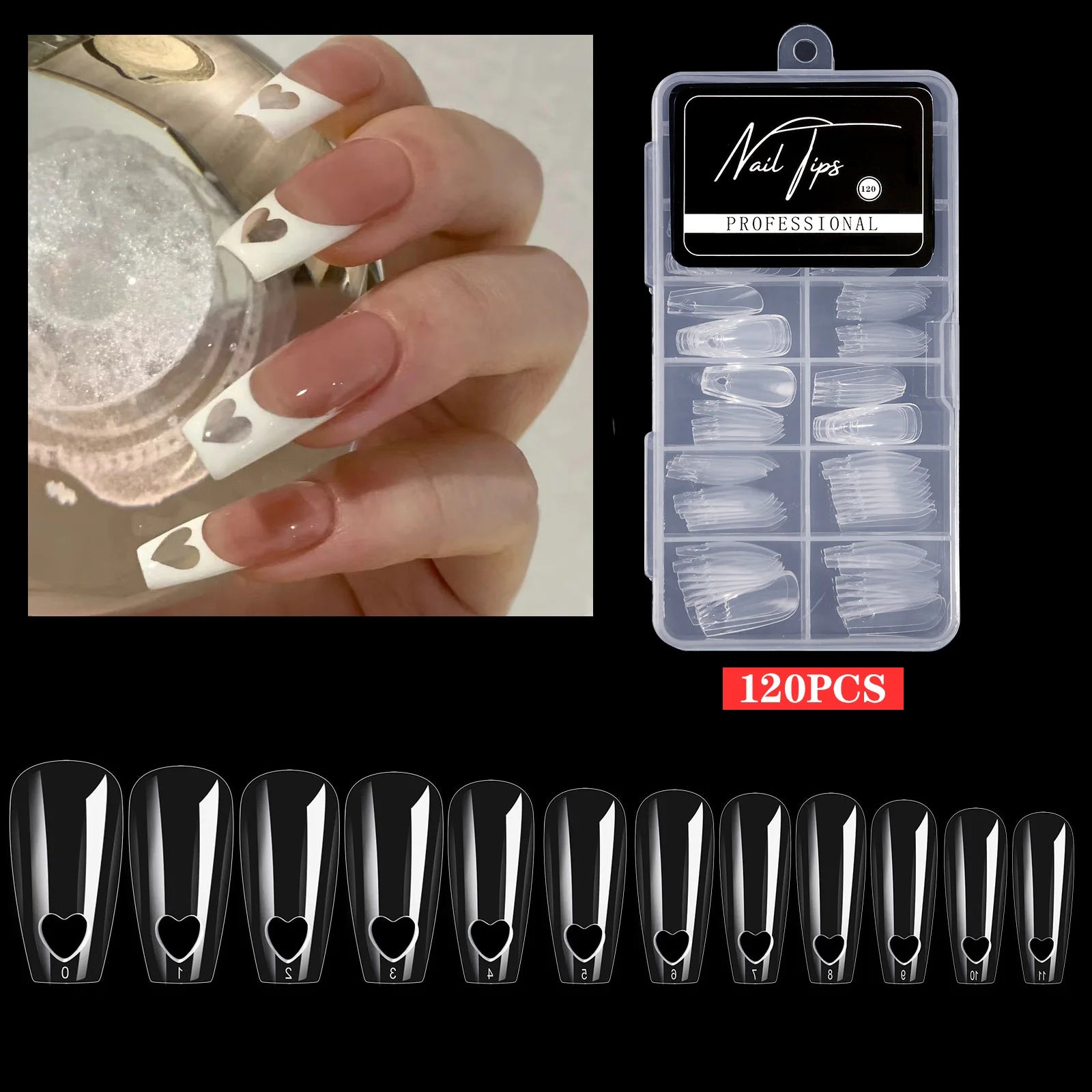 Heart Hollowed-out False Nails Art Tips 504/120pcs/bag Natural&Clear Press On Acrylic Nails UV Polish Board Patch Manicure Tools