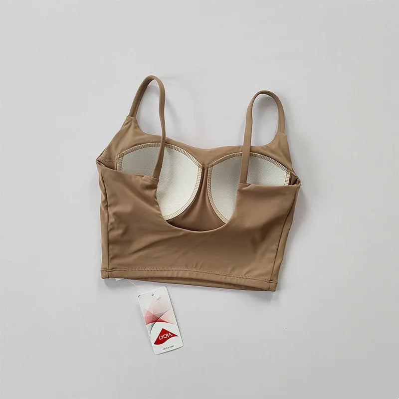 Small Sling Vest Integrated Fixed Gathering Sports Underwear Women's Bra Beauty Back Training Fitness Bra Summer Clothing