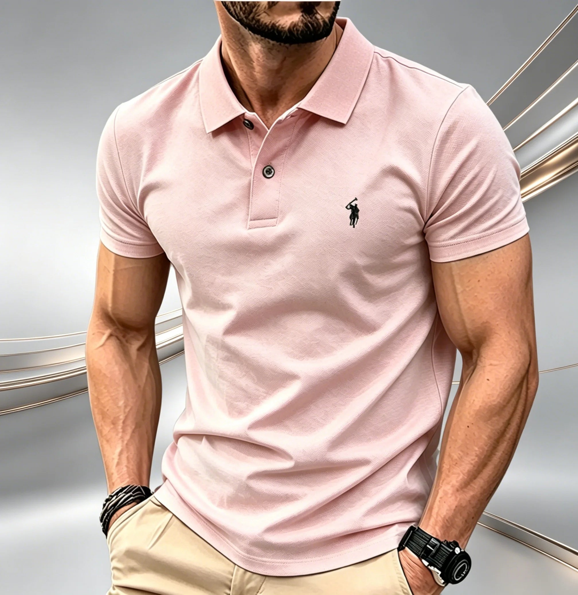 Men Solid Color Polo Shirt Regular Fit Business Casual Short Sleeve Tops With Small Horse Embroidery Chest Print