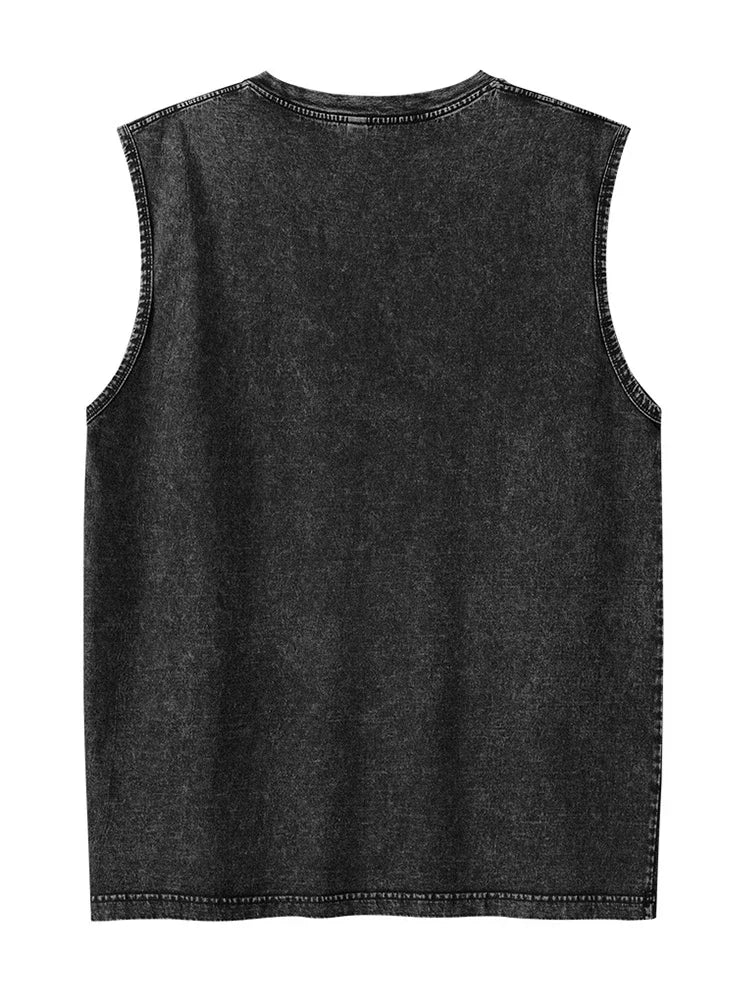 2025 Summer New Men's Washed Cotton Tank Tops Muscle Gym Sleeveless Workout T Shirts Running Beach Loose Cutoff Tees