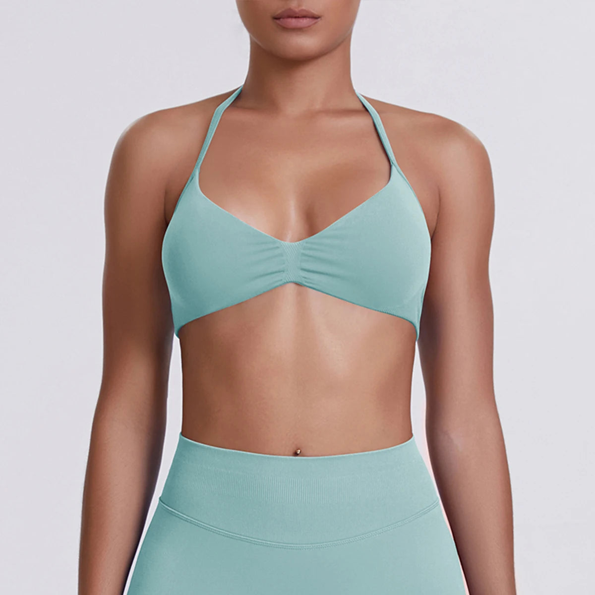 Sport Bra Strappy Bra Top Women High Support Thin Strap Halter Sport Seamless Bras Scrunch Workout Yoga Tank