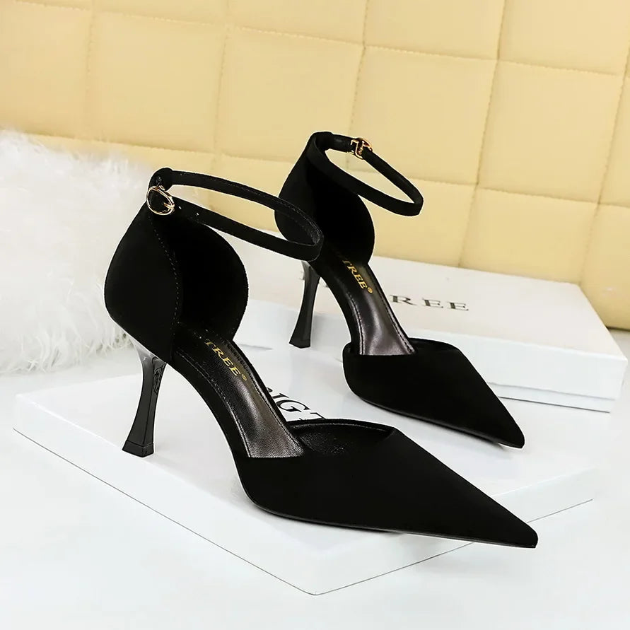 Concise Ankle Strap Mid Heels