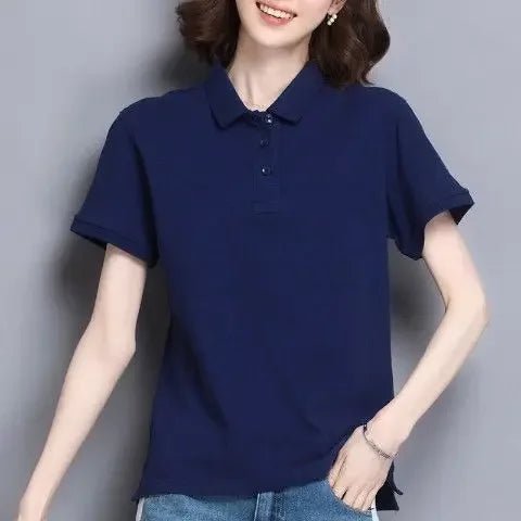 Minimal Button Polo Tee Women