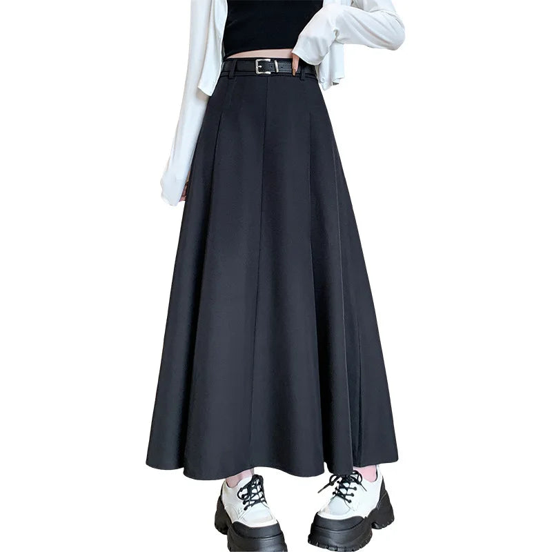 Elegant Skirts for Women Korean Style Long Skirt Female Black Pleated Midi Skirt Women's Clothing Office Lady Skirts Outfits New
