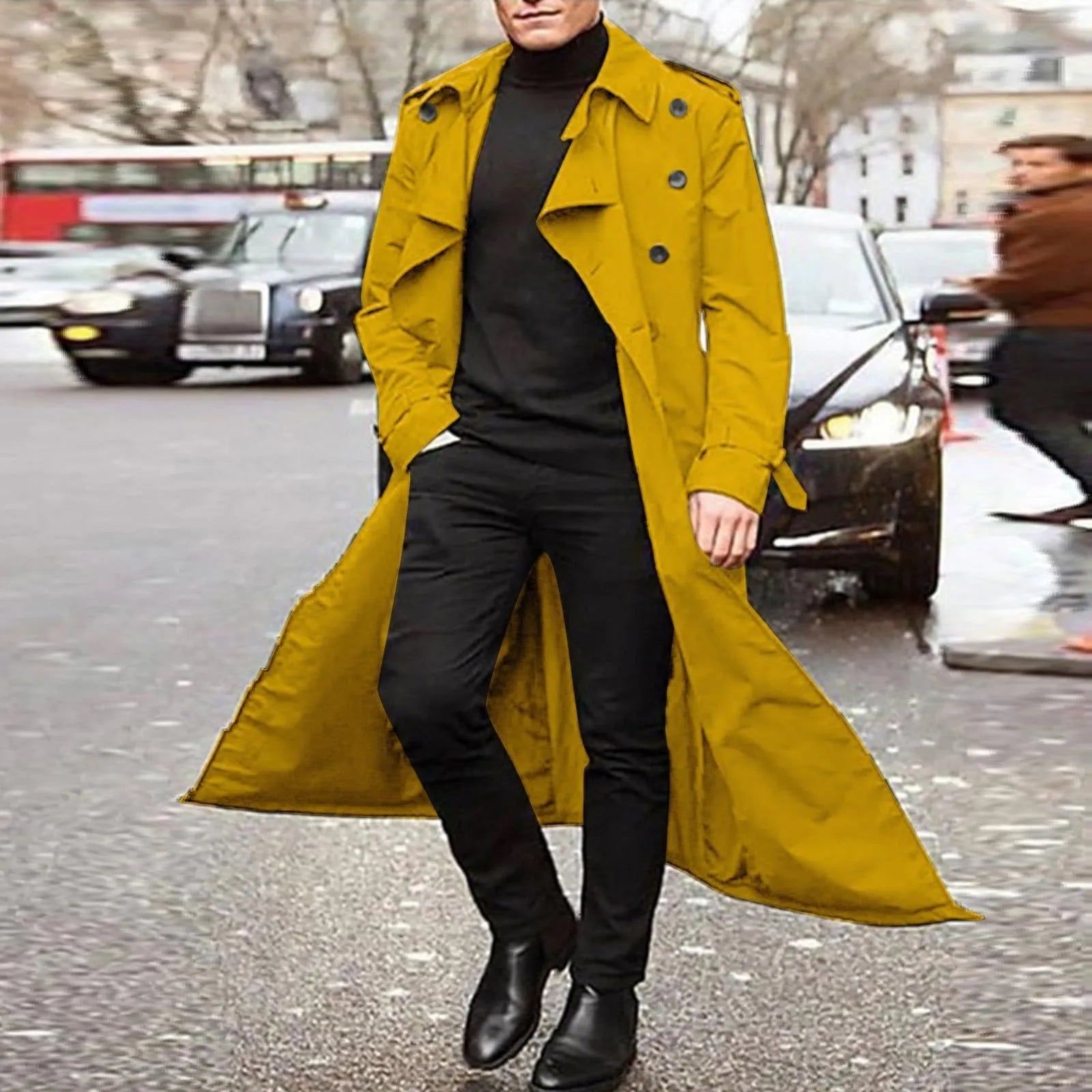 Men’s Luxury Full-Length Trench Coat – England Style Business Overcoat