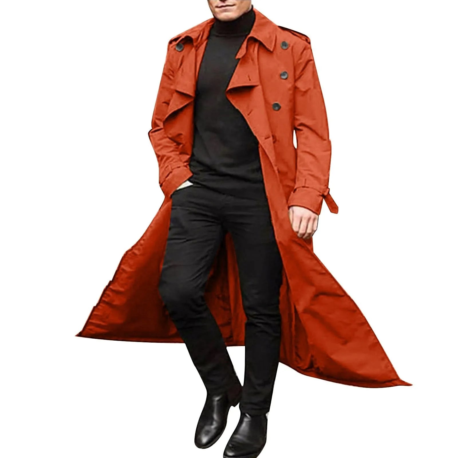 Men’s Luxury Full-Length Trench Coat – England Style Business Overcoat